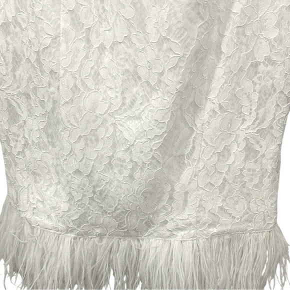 Off-Shoulder Feather-Trim Lace Dress, Aidan Mattox Women White NWT Size 2 - Picture 7 of 10